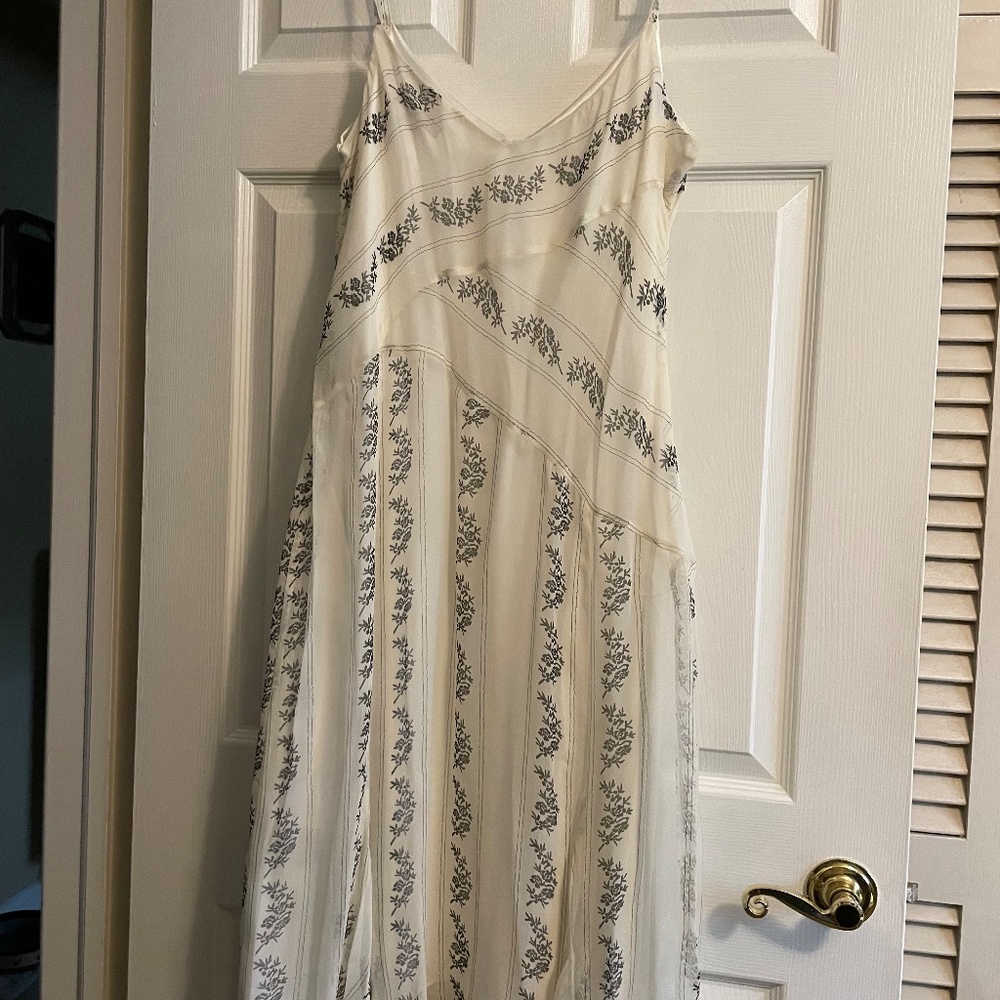 Pretty Silk spaghetti strap dress by I.C.E. Off White with Grey floral design